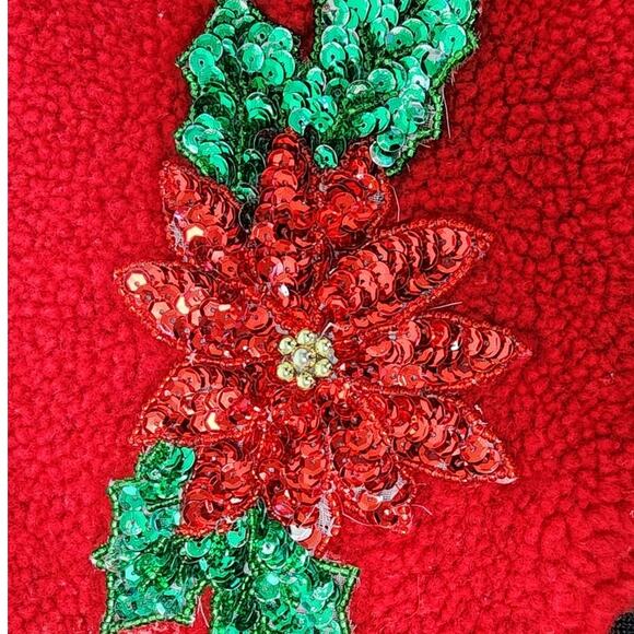 Copper Key Red Black Holiday Vest Embellished Pointsettas Womens Large - Picture 10 of 12